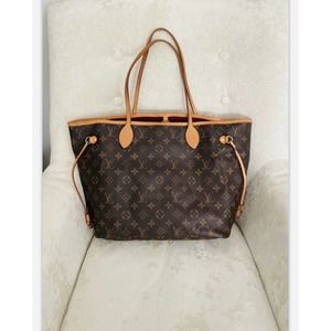 Authentic Louis Vuitton Monogram Leather/Canvs Neverfull Tote MM